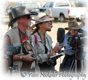 Author R.T. Fitch, observer Elyse Gardner and Emmy Winner Ginger Kathrens record during BLM discussion during Cloud "gather"