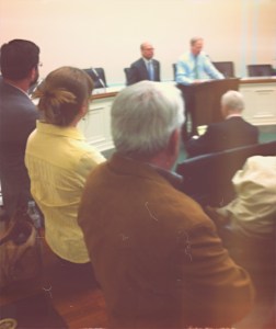 Legislative Asst. Barry Londeree, Terry Fitch and Jerry Finch listen to Rep. Whitfield discuss bill to help stop the "soring" of Tennessee Walking horses