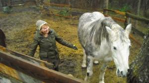 Sinikka Crosland, executive director of the Canadian Horse Defense Coalition, feeds her horses in Westbank, British Columbia.