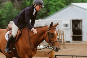 Robin Hannah constantly talks to Prodigioso, who's blind in his right eye, when they're working. The former racetrack horse has become a confident jumper. ~ Torstar News Service