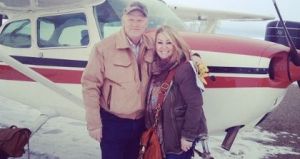 Rancher and pilot Darrell Glover with recording artist Jann Arden prior to their wild horse recount from the air on Sunday, February 17, 2014.