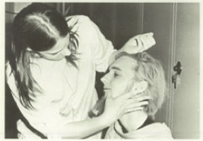 Fake beard and grey hair being applied for a Shakespearean play in 1970...