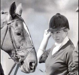 Princess Anne and horse 'Stevie B' after completing the dressage events at the Windsor Horse Trials in 1980