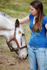 Endo the Appaloosa nuzzles and performs for his owner/trainer Morgan Wagner during a rehearsal for Caravan Farm Theatre’s summer production of The Night’s Mare.— image credit: Kristin Froneman/Morning Star
