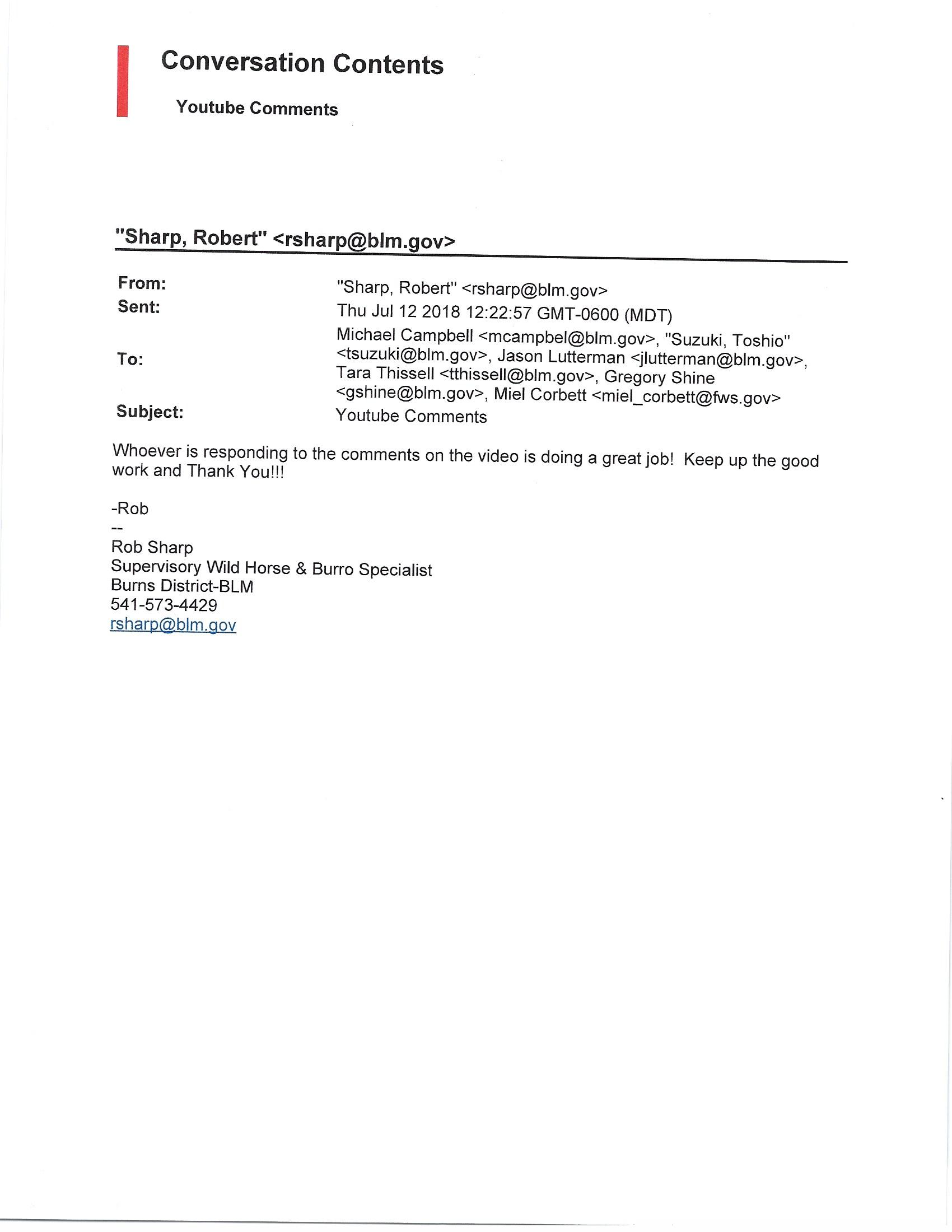 Rob Sharp thanks 6 government employees for commenting as “BLMOREGON ...